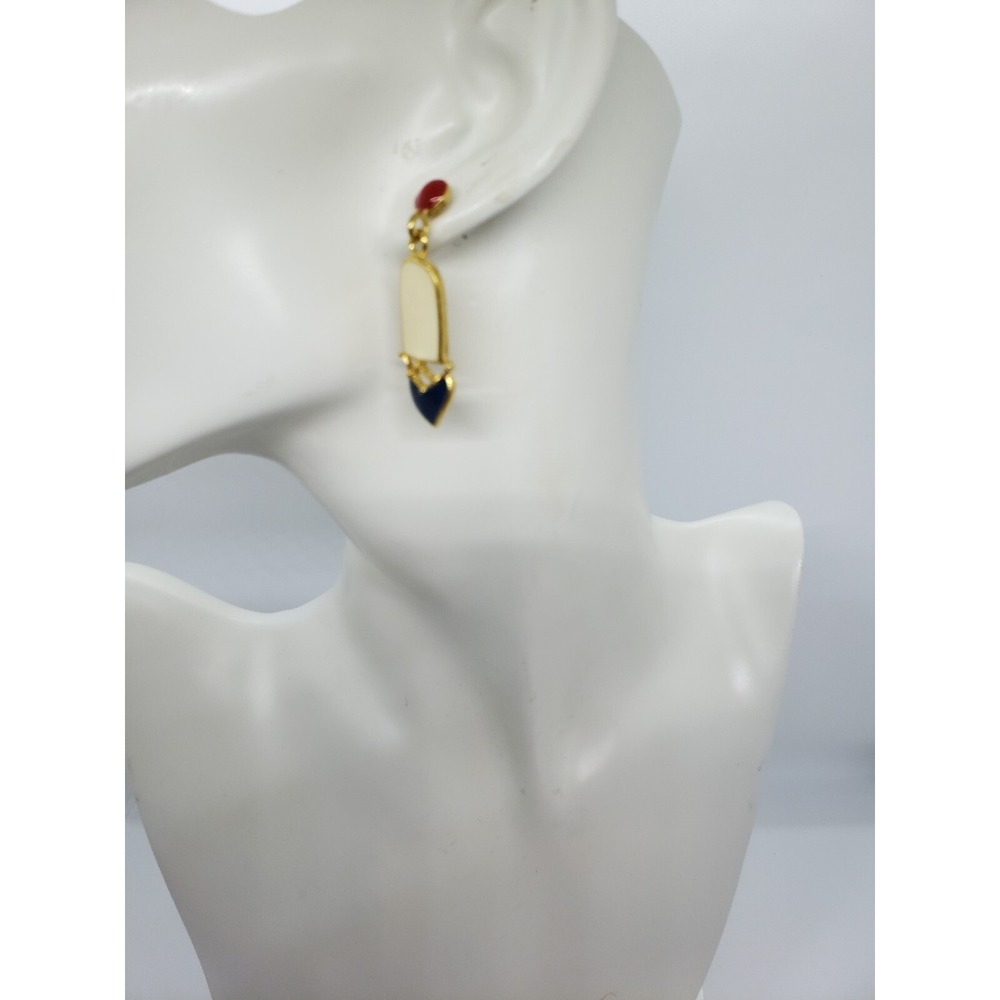 Red‎ Blue Cream Enameled Gold Tone Dangle Drop Casual Earrings Jewelry